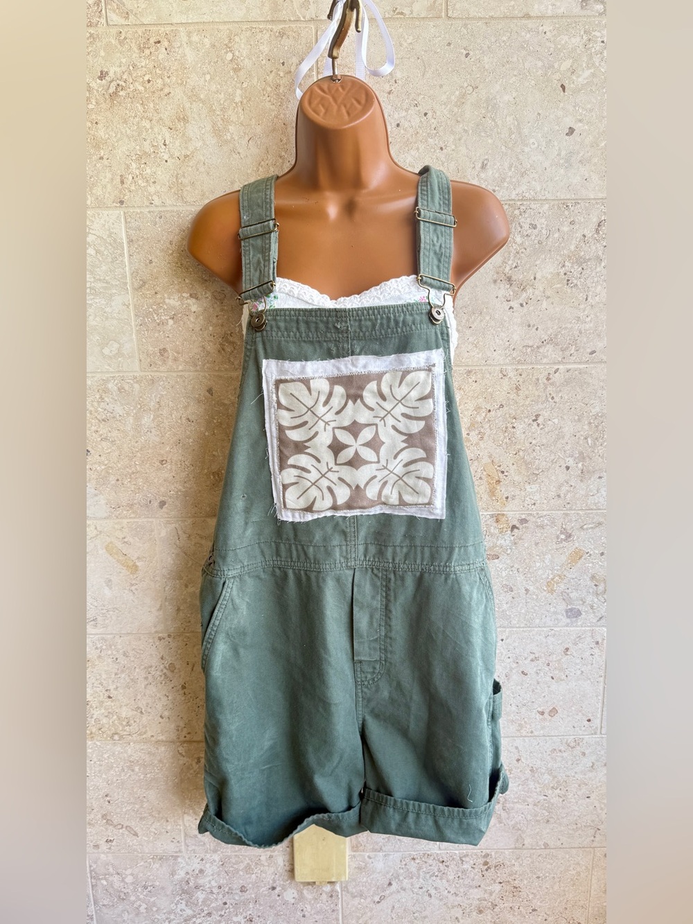 One of a kind Olive Green Cotton Overalls with Ulu patch